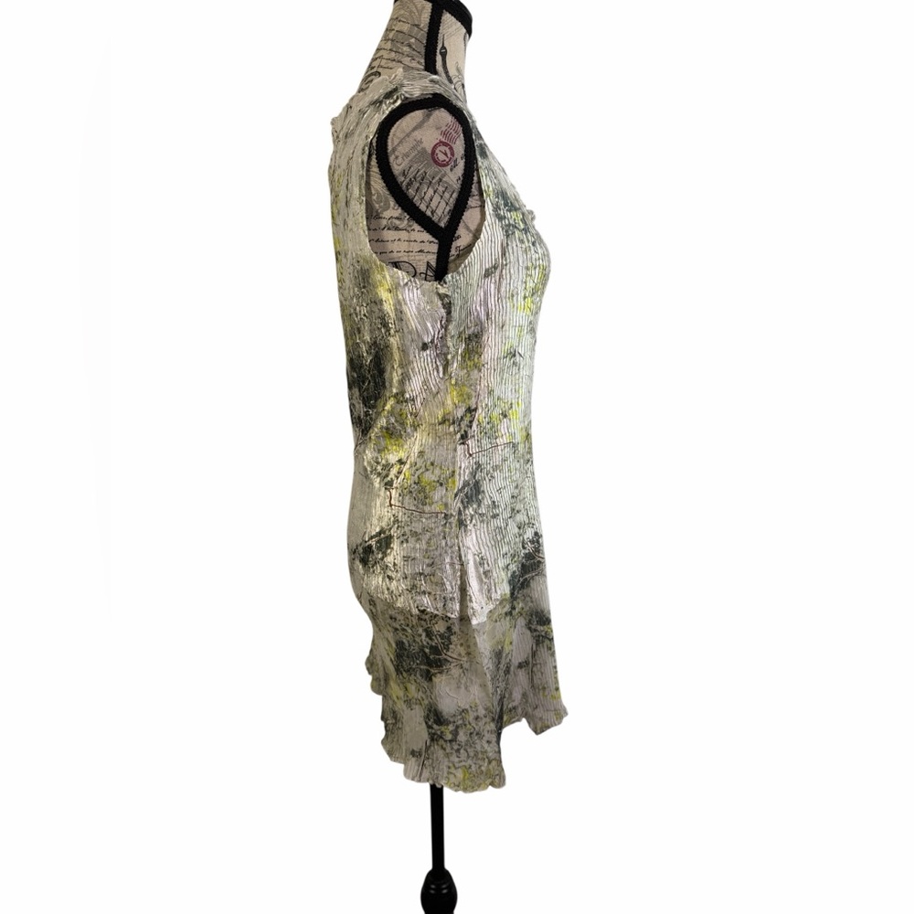 Milano Tree Landscape Print Crinkle Tunic Top - Artsy Green White Size L - Picture 6 of 10